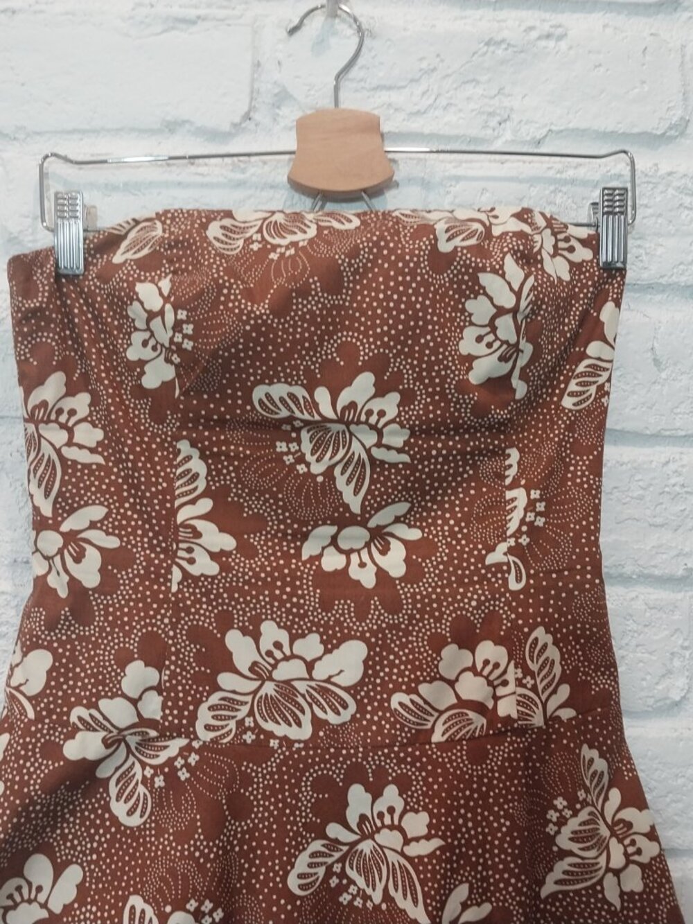 TABITHA Anthropologie Strapless Dress 6 S Brown Floral Fit Flare Cotton Lined - Picture 5 of 13